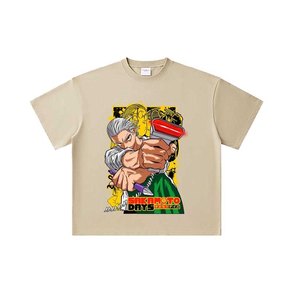 260 GSM Double Yarn 32 Count 100% Cotton Sakamoto Days V4 Taro Print Unisex Heavy Cotton T Shirt