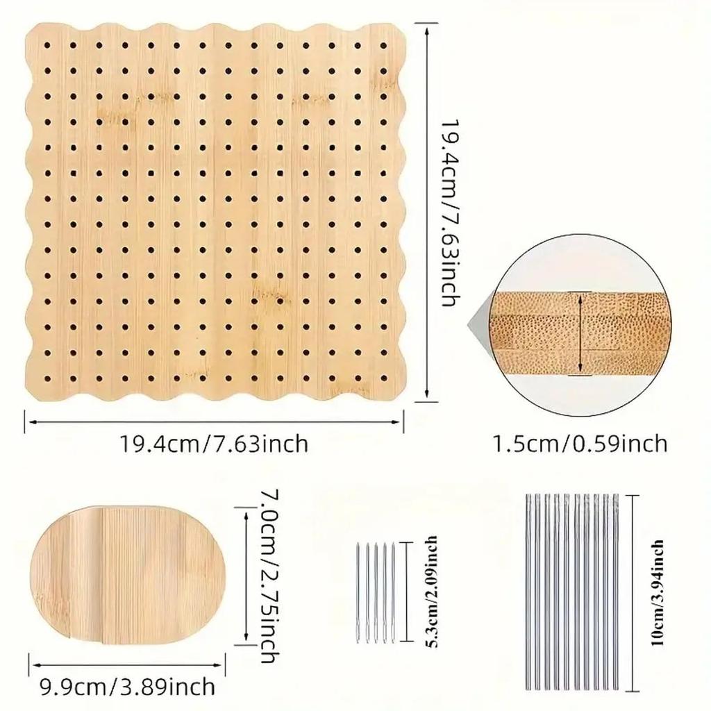 P Prettyia Crochet Blocking Wooden Crochet Board with 10 Stainless Steel Rod Knitting Blocking Hole Rod and Handmade DIY Craft Accessory for Crochet