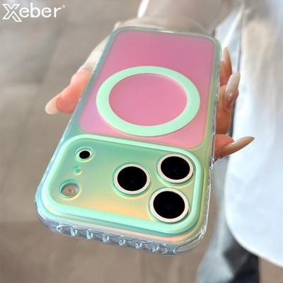 Luxury Laser Aurora Gradient For Magsafe Phone Case For iPhone 15 16 17 Pro Max Magnetic Wireless Charging Hard PC Bumper Cover