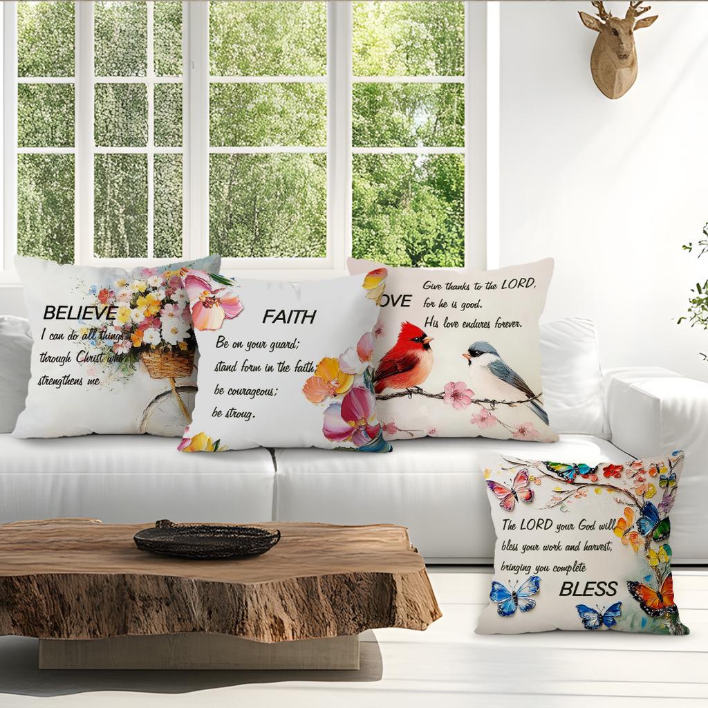 Spring Oil Painting And Faith Quotes Cushions Pillowcase Polyester Cushion Cover Throw Pillow Pillowcover Home Car Sofa Decor