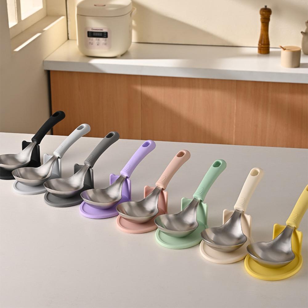 Silicone Handle Korean Soup Spoon Set With Spoon Rack Hot Pot Spoon Household Tablespoon  Cooking
