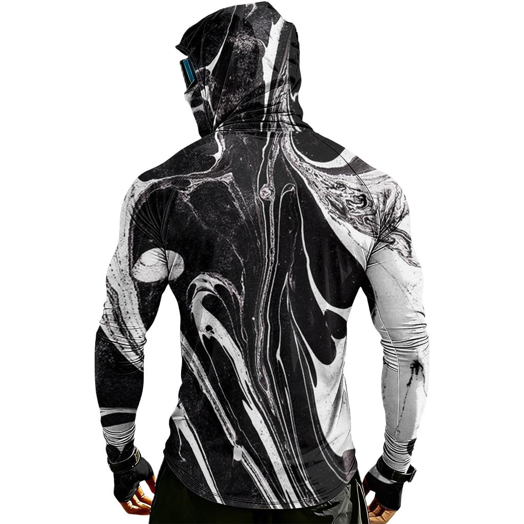 Men's Casual Raglan Hoodie Long Sleeve Sun Protection Shirt UPF 100+ Lightweight Breathable Quick Dry Outdoor Top with Textured Print