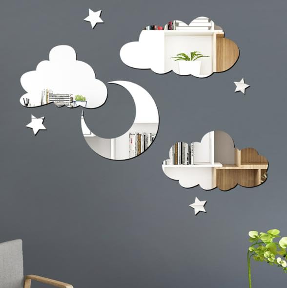 

Umely Mirror Wall Sticker Acrylic Mirror Perfect for Rooms Wall Decor Clouds Scandinavian Style Mirror Sticker - - Kids - - Moon, Stars, - - Stick-on