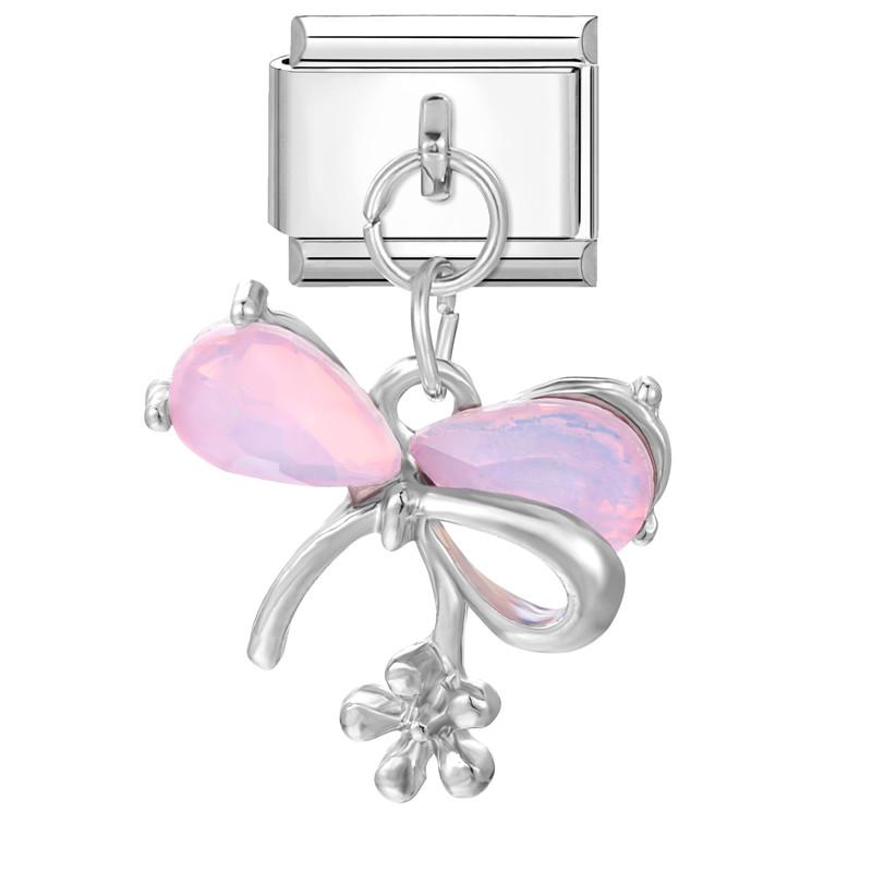 Zircon Colorful Crystal Butterfly Heart Flower Pendant Italian Charm Link Fit 9mm Bracelet Stainless Steel Women DIY Making Gift