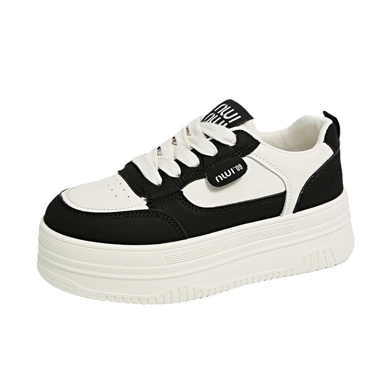 Muffin platform white shoes women's 2025 new fashion versatile comfortable lightweight round head lace-up casual sports shoes
