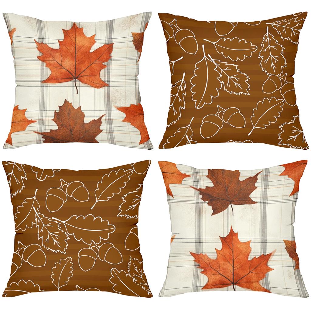 Autumn Leaf & Acorn Patterned Decorative Throw Pillows Polyester pillowcase, sofa decorative cushion cover, bedside throw pillow