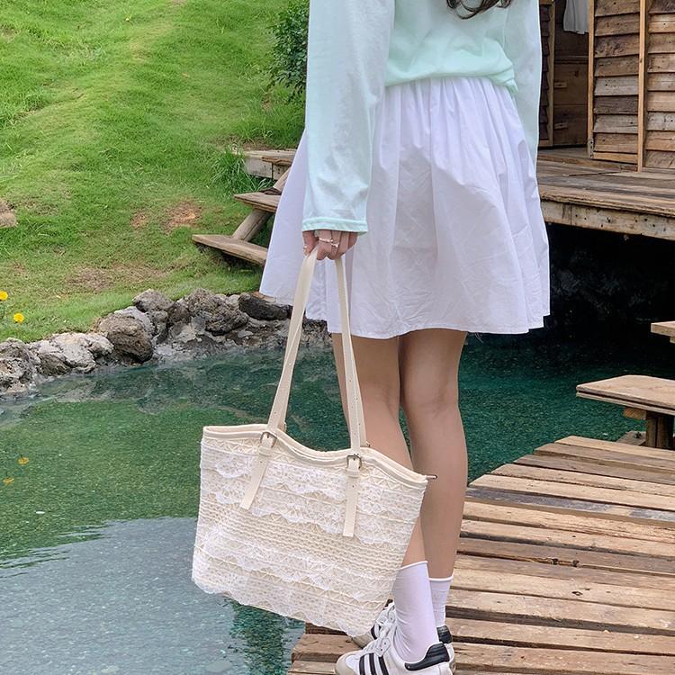 Nischen-Tragetasche Frühling und Sommer Freizeiturlaub Fee Spitze Mesh Achsel-Schultertasche Damentasche Pendlertasche mit großem Fassungsvermögen