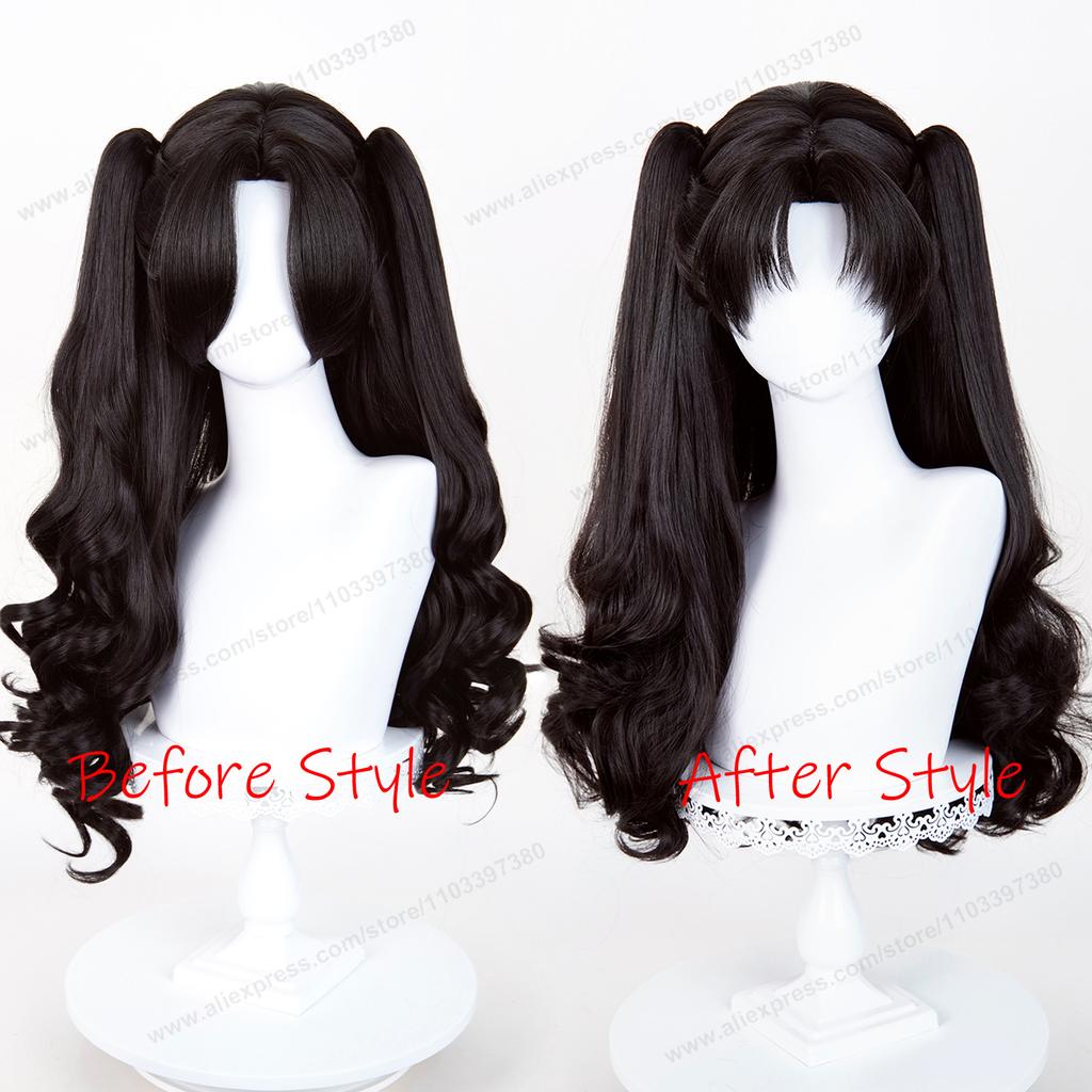 Fate Tohsaka Rin Cosplay Wig 80cm Long Black Woman Hair Anime Cosplay Wig Halloween Heat Resistant Synthetic Wigs