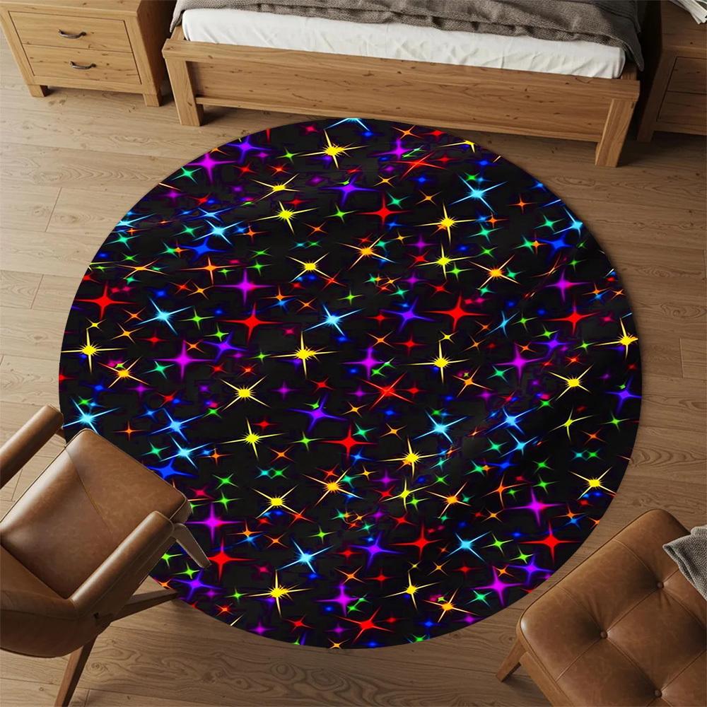 1pc stars colorful Round Chair mat Area Rug - Non-Slip, Floor Mat for Office, Bedroom, and Indoor Decor -1002078