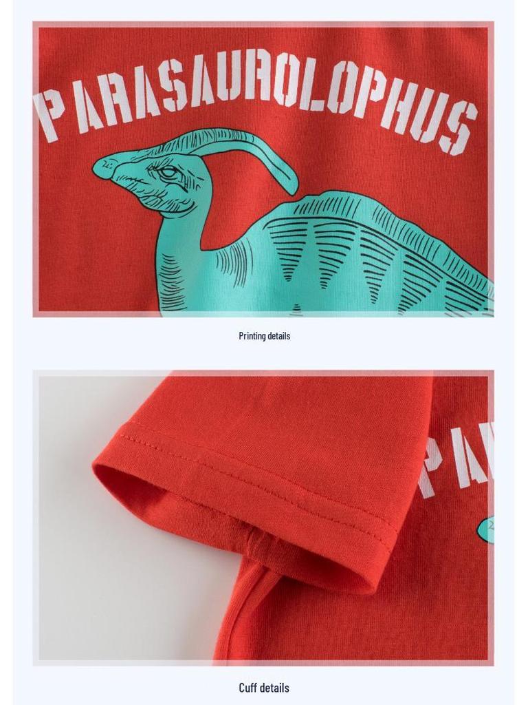 Tecknad dinosaurie Sommar 2025 Barn Koreansk Kortärmad T-shirt för Pojkar