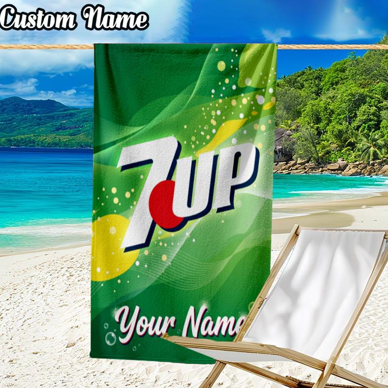 Custom Name 7-up sparkling water Beach Towel - Soft, Ultra-Absorbent Microfiber, Lightweight, Perfect for Beach, Parties, Travel, Camping
