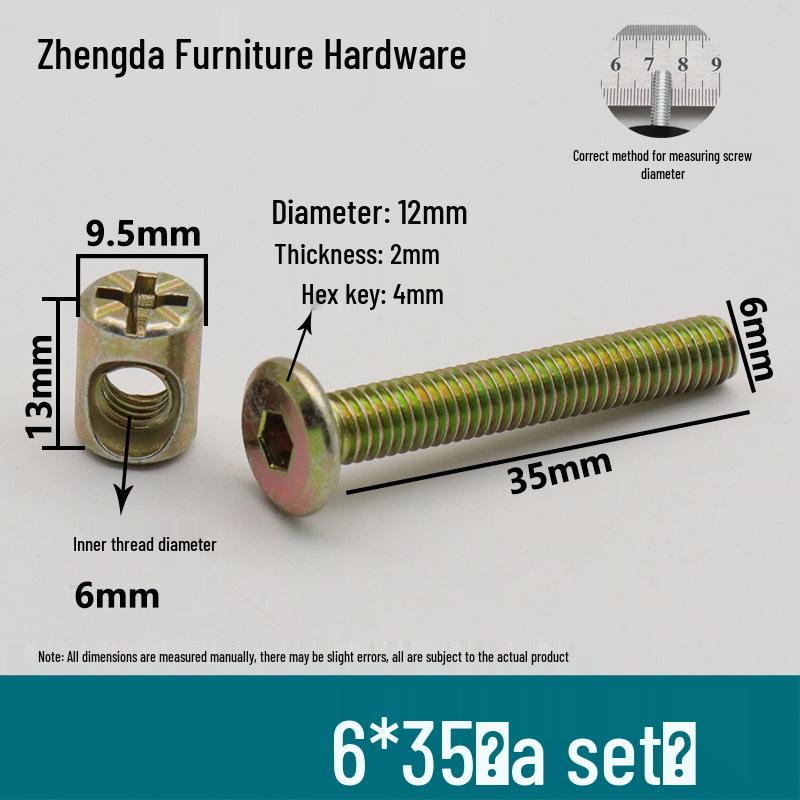 M6 Furniture Hardware: Crib & Bookcase Screws with Cross Hole Nuts, Countersunk Head Screws, Hammer Head Nuts.