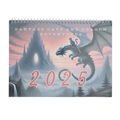 2025 Cat and Dragon Calendar Exquisite Illustration Wall Hangable Spiral Bound 2025 Calendar for