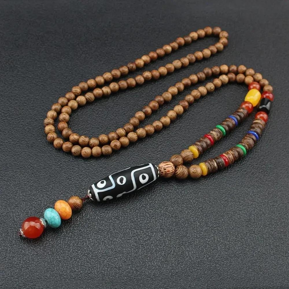 Handmade Nepal Buddhist Mala Bead Pendant Necklace Ethnic Wooden Bead Long Jewelry Gifts For Women
