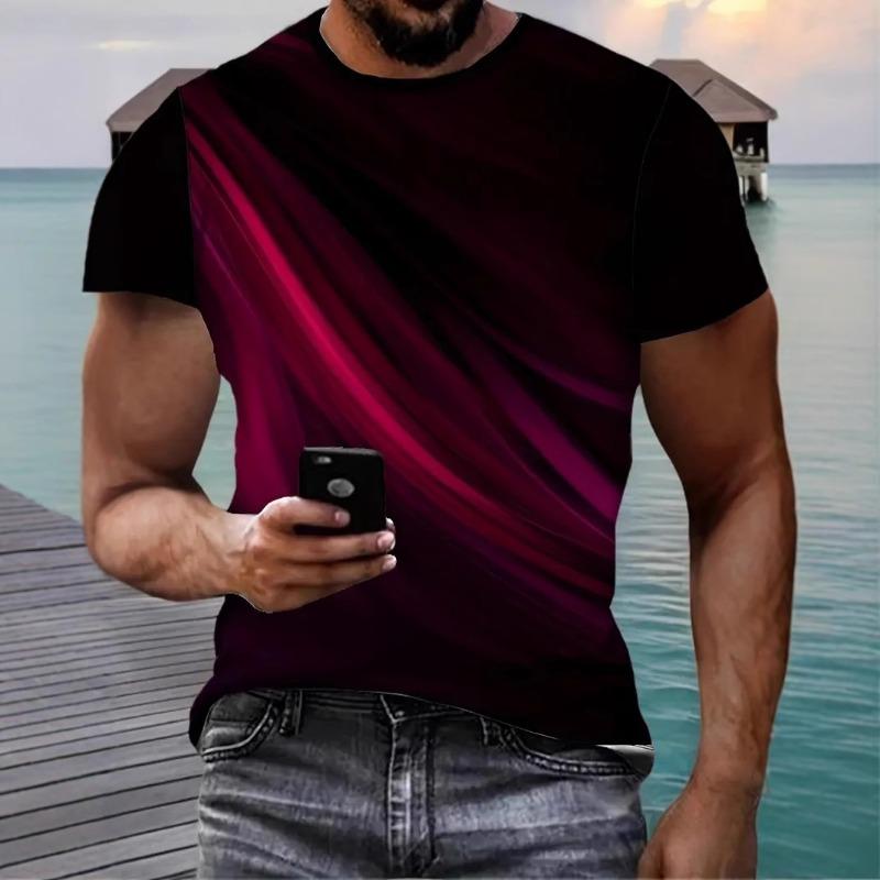 Summer Men's Fashion 3D T Shirt Splicing Printed Colorblocking Casual Slim Short Sleeve Outdoor Sports Running Fitness Top