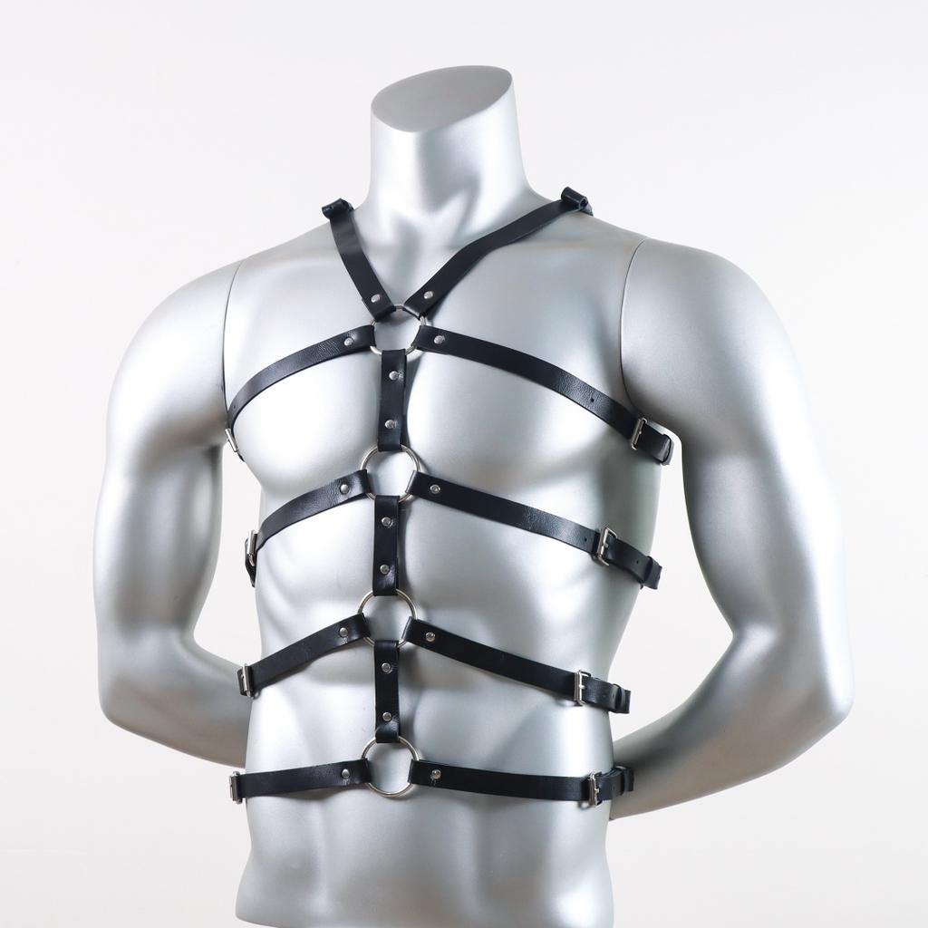 Belt Harness Men Lingerie Gothic Punk Exotic Tanks Leather Arm Caged Body Chest Muscle Harness Costume Belt with Metal O Rings