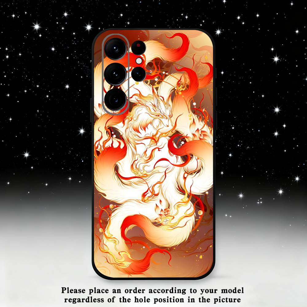 Nine tailed fox Phone Case For Samsung S25,S24 Ultra,S20,S30 plus,S22 plus,S23,S30 Ultra 5G Silicone Black Shell