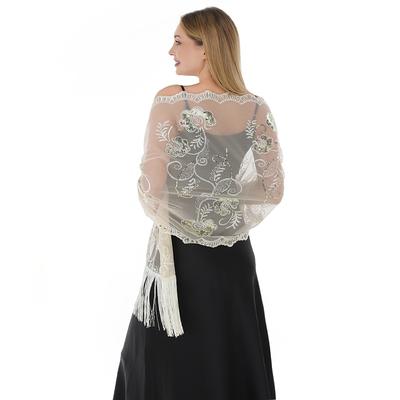 60*190cm Women Classic Sequin Shawls and Wraps, Sheer Sparking Scarf Pashmina for Evening Dress Fringed Scarves