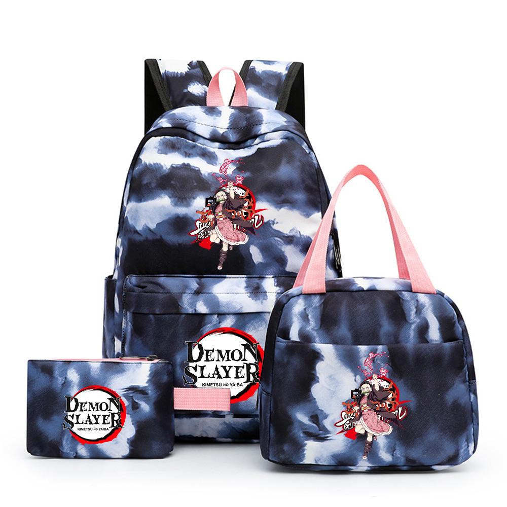 3Pcs/set Anime Demon Slayer Printed Backpack with Lunch bag Pencil Case for Teenager Bookbag Girl Boy Travel Bag Gift