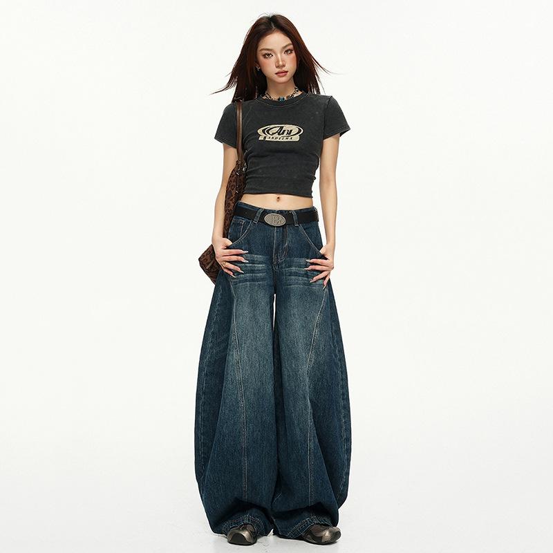 

Женские осенние джинсы-палаццо прямого кроя: Свободные, Стройнящие, Драпирующиеся и Стильные Брюки Широкого Покроя S