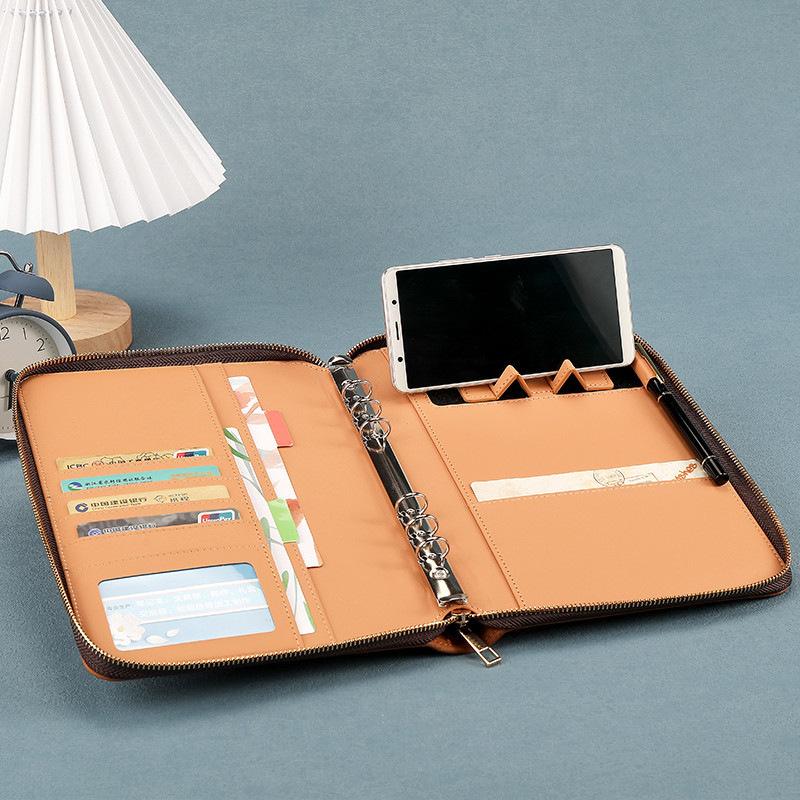 A5 Business Portfolio Notizbuch Loseblatt Ringordner Reißverschluss Tablethülle PU-Abdeckung für Meeting Reise Organizer Spiralgebunden Geschenk