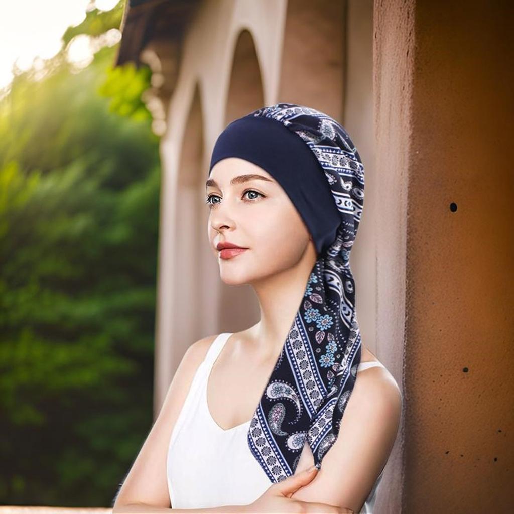 Women Vintage Turban Bonnet Hat with Elastic Wide Band Print Hijab Hat Bandana Headwrap Hat for Hair Loss Pastoral Hat