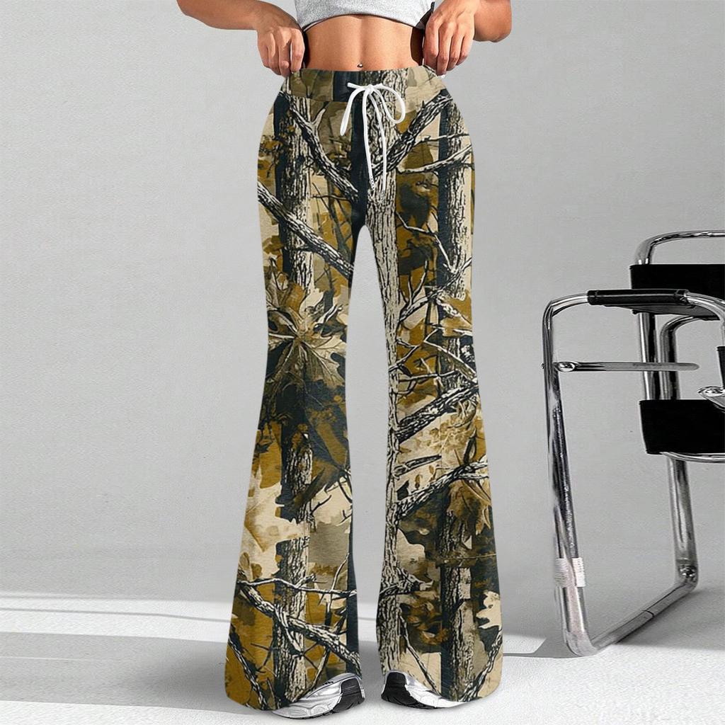 Damen Mode Lockerer Tunnelzug Taille Print Lässige Sporthosen Lässige Schlaghosen