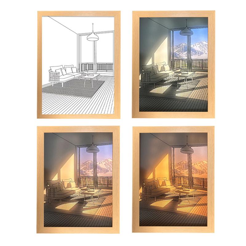 INS Deco Led Light Painting USB Plug Dimming Wall Artwork Table Lamp Gift Indoor Sunlight Window Wooden Photo Night Luminous