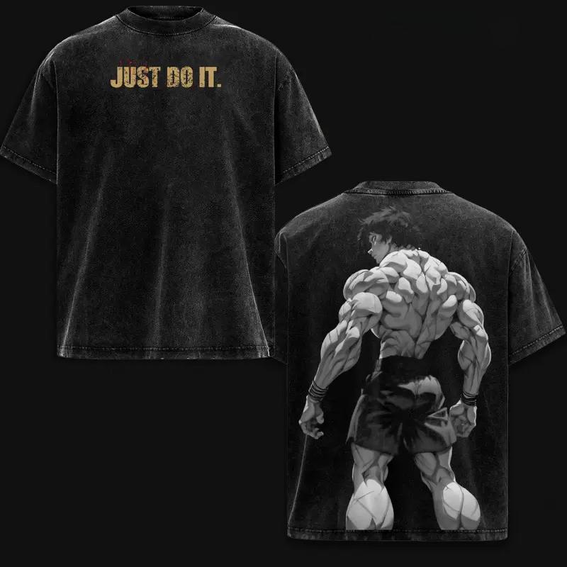 Manga Baki Hanma Baki Printed Tee Men Short Sleeve Clothing Washed Cotton T-shirt Vintage Casual T Shirt Harajuku Male Tshirt