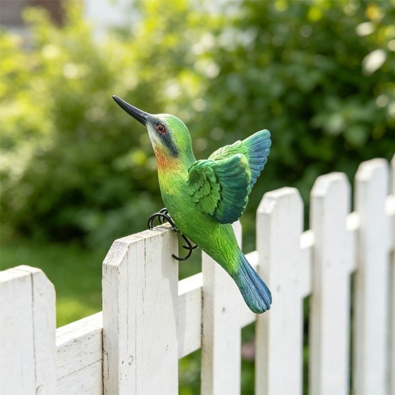 Hummingbird Planter Decoration, Resin Realistic Bird Figurine with Multicolored Design and Hook for Garden, Yard, and Plant Displays