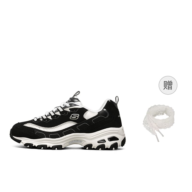 Skechers D Lites 1.0 Low Chunky Shoes Black Women's 149463-BKW