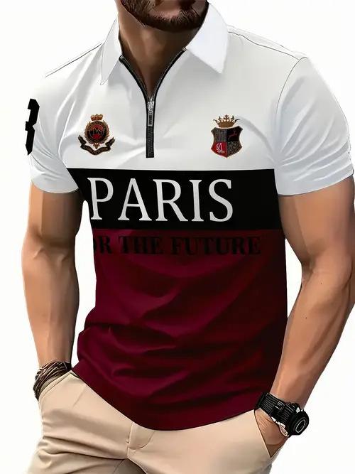 Fashion essential! Men's short sleeve polo with zip, king logo, stylish casual top.