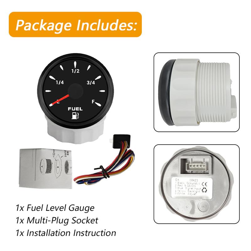 ELING 52mm Fuel Level Gauge 0-190ohm 240-33ohm Signal Fuel Tank Level Meter with 7 Colors Backlight for Car SUV Boats