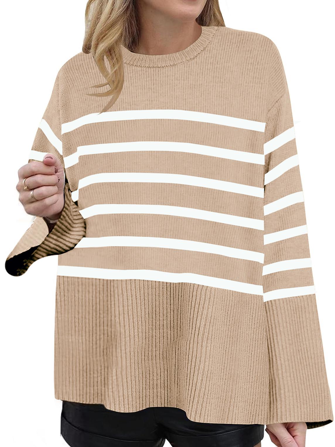 

Свободный свитер в полоску в европейском и американском стиле Medium верблюд