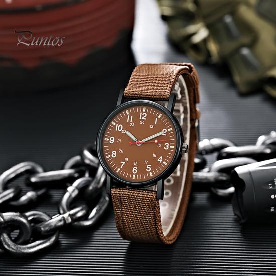 Men Watch Quartz Accurate Soft Wristband Nylon Braided Luminous Sports Wrist for Daily Wear