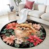 Pomeranian and Flowers Pattern Round rug,Carpet Rug for Living Room Bedroom Sofa Playroom Decor,Non-slip Floor Mat,Holiday Gifts and Birthday Gifts
