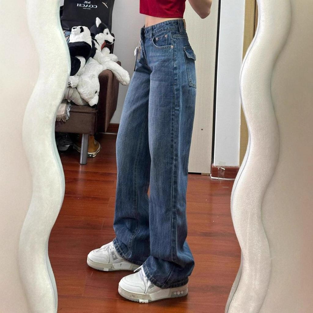 Comfortable High Waist Design Sense Loose Straight Jeans Female Autumn Blue Small People Show Skinny Narrow Version Wide Leg Trousers Long Denim Pants