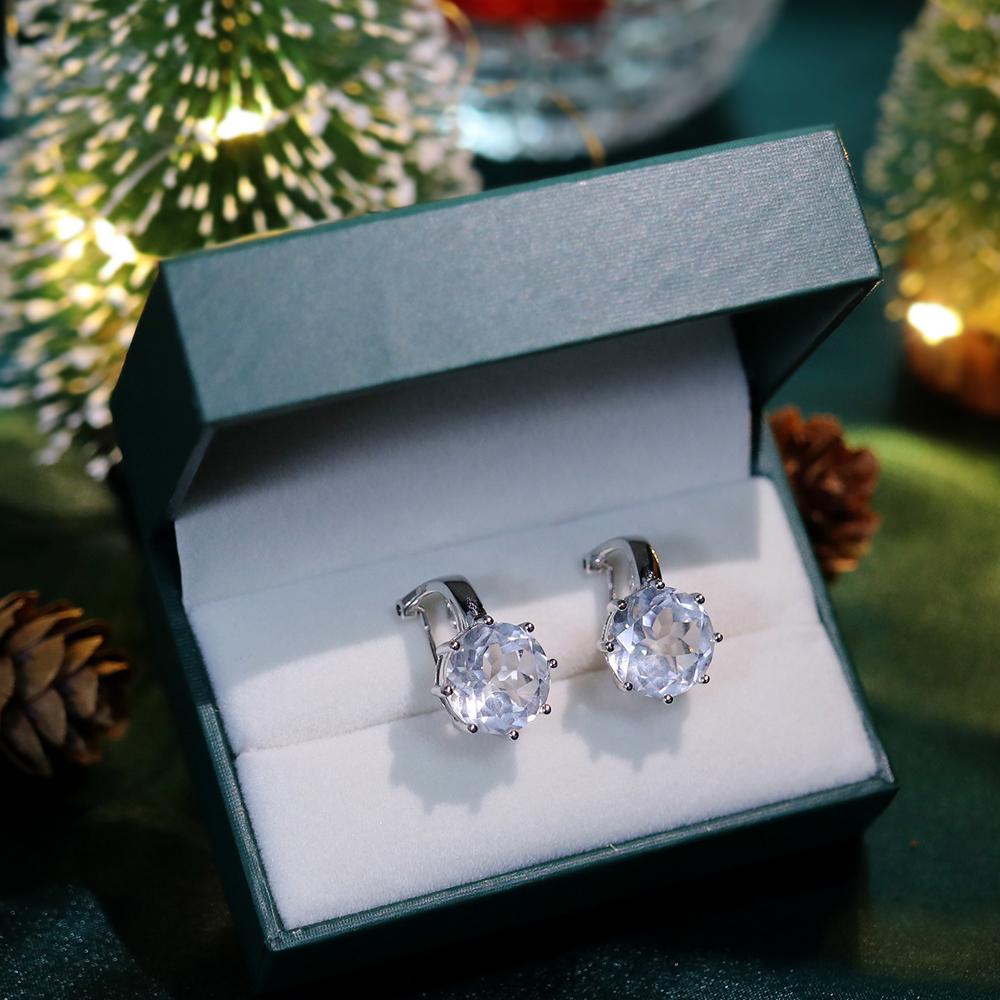 Simple Fashion Round Design Natural White Quartz Earrings New Women 925 Sterling Silver Fine Jewelry Daily Wear Gift