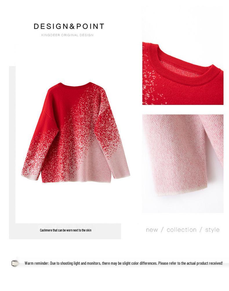 Women's Lazy Style Pure Cashmere Sweater with Colorful Dot Gradient