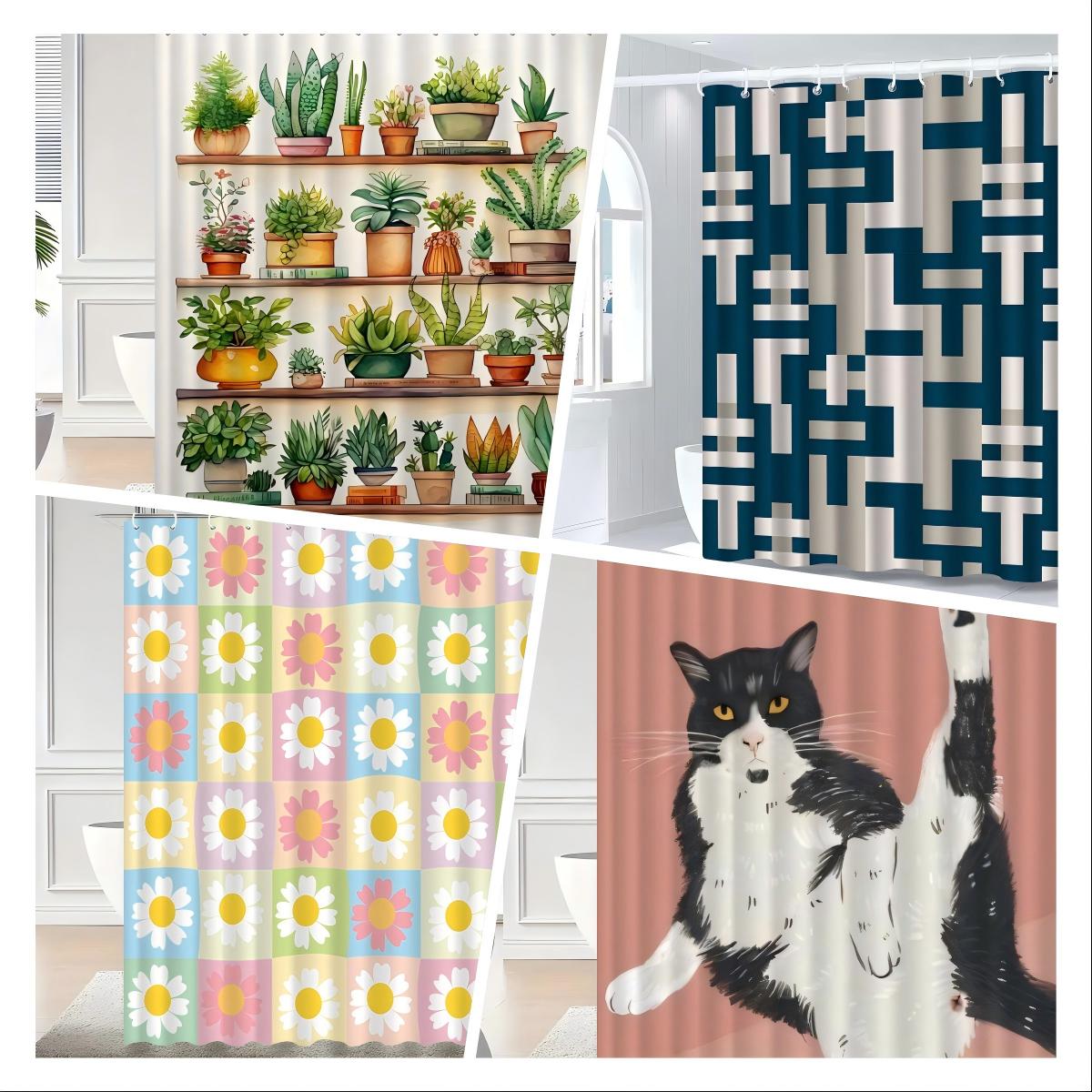 Textile Article Light Anti-Bacterial Waterproof Shower Curtain With Hooks Easy Install Washable Cute Simple Style For Home Rental Hotel Bathroom Use