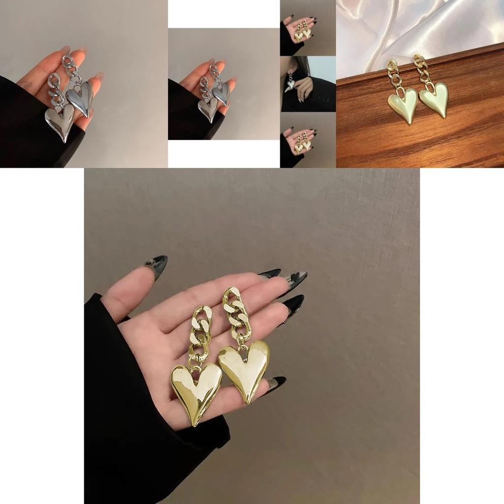 Fashionable Heart Shaped Earrings For Women Alloy Plated Creative Chain Design