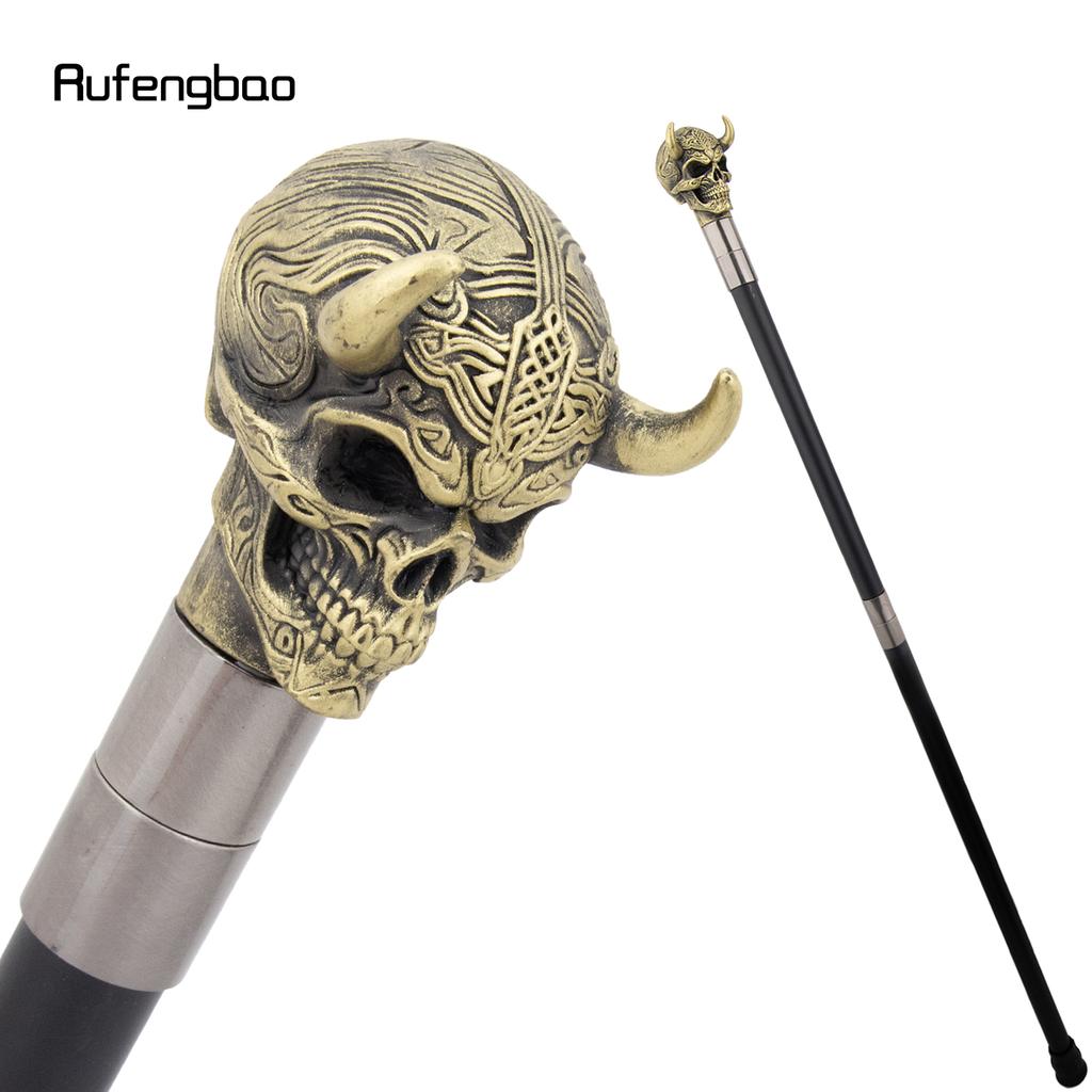 Yellow Horn Cattle Resin Skull Head Walking Cane Fashion Decorative Steel Stick Gentleman Skull Performance Stage Cane 93cm