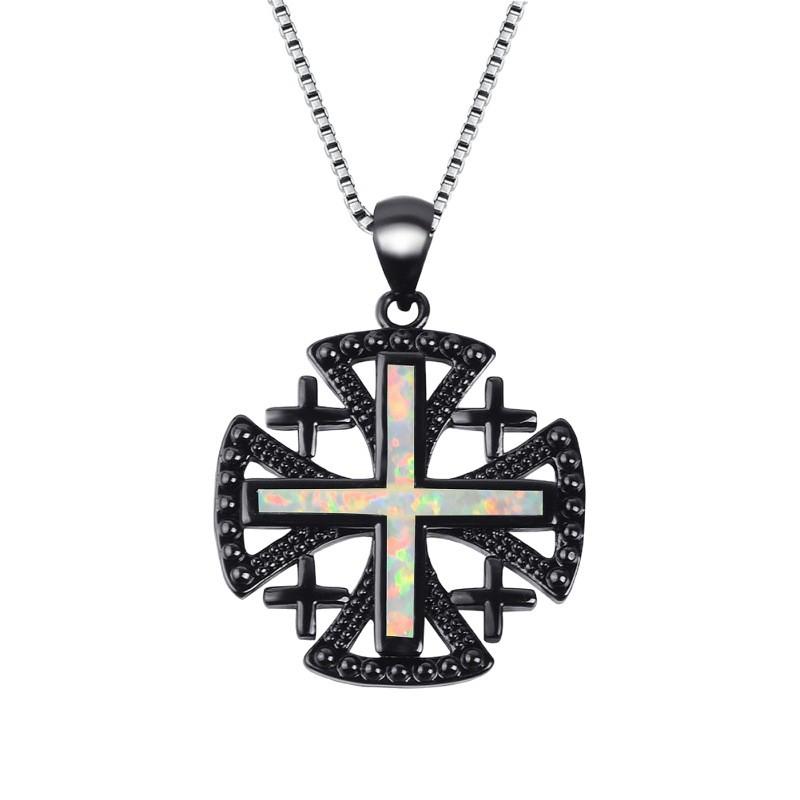 Wish European and American ladies, white Opal cross pendant necklace, exquisite necklace