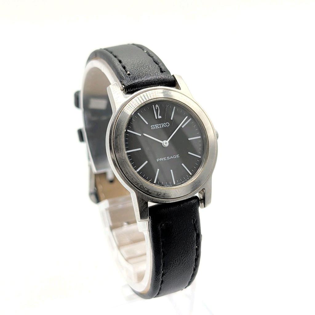 Used SEIKO PRESAGE 1N00-1E90 Watch Quartz Ladies Silver Balck Dial Round Y2K 00S Seiko Presage Watch Quartz Ladies Round Silver Black Dial Vintage