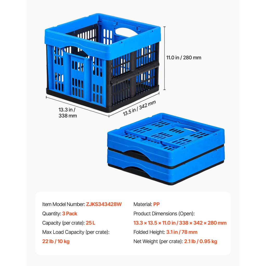 SucceBuy 25L Plastic Collapsible Storage Bins 3 Packs Holds 22 lbs Per Bin Foldable with Handles pace-Saving for Home Organizing