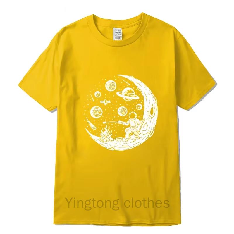 Men's T-shirt High Quality Cotton Blend Funny Astronaut Moon Barbecue Print Casual Loose Cool Men O-neck T-shirt Tee Tops
