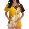 Women's V Neck Short Sleeve Work Shirt with Pockets Oktoberfest Beer Print Medical Scrub Top for Healthcare Professionals