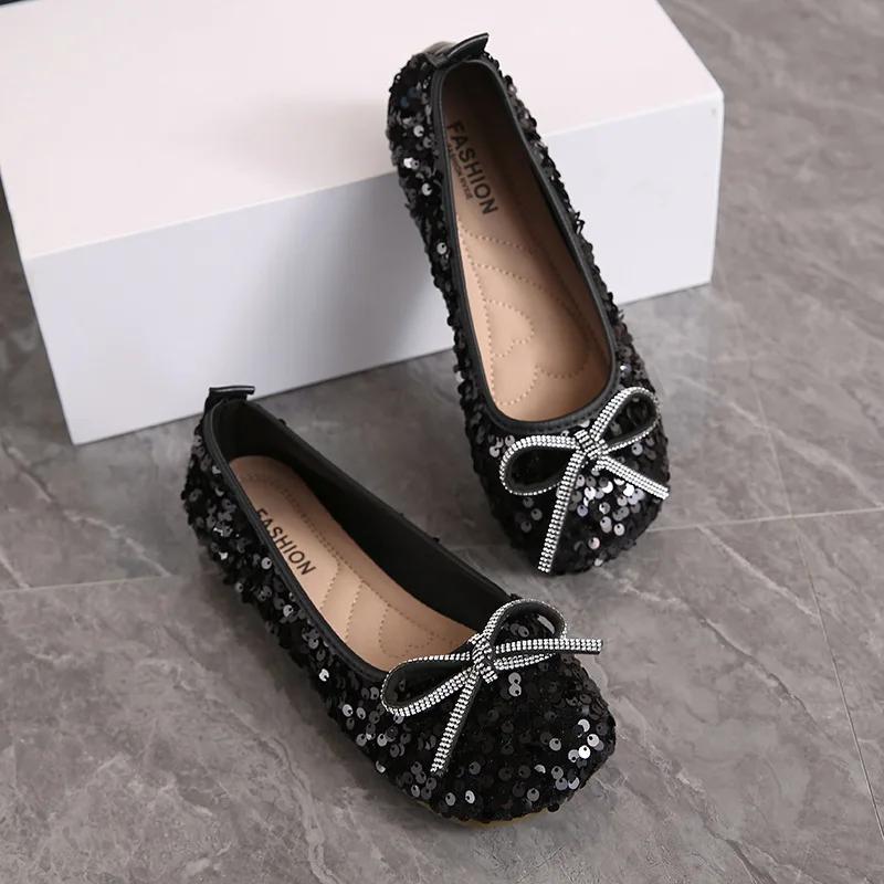Fashion 2025Women Bling Flats Shoes Casual Walking Shoes Spring New Round Toe Bowtie Female Fashion Brand Dress Zapatillas Mujer
