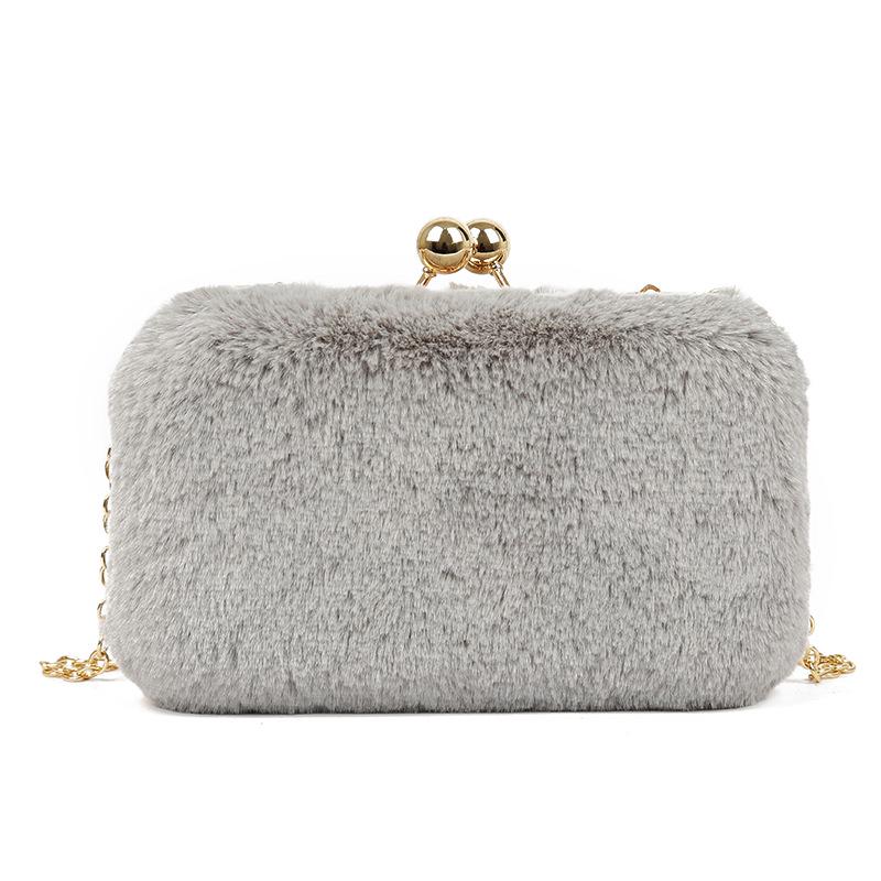 

Women s bags autumn and winter new plush portable shoulder messenger chain bag box bag dinner bag tide серый