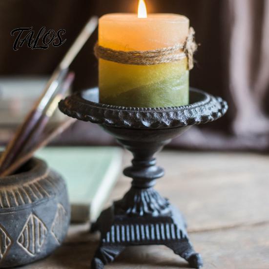 Durable Cast Iron Candle Display Heavy Duty Holder, Retro Candlestick Holders, Handcrafted Holder With Storage Basin Metal Pillar Stand for